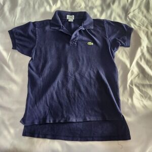 Vintage Izod Lacoste Polo Shirt Small S Navy Blue Homme Made USA Hole Flaw
